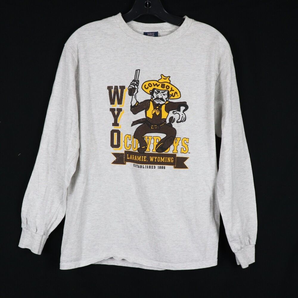 Wyoming Cowboys Long Sleeve Shirt Men's Size Small Gray Vintage